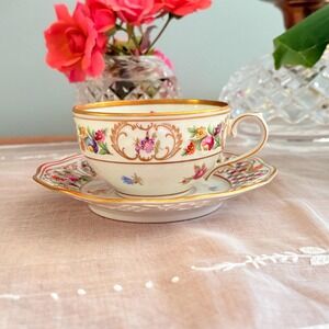 Vtg Schumann Dresden Flowers Teacup & Saucer Reticulated Saucer Edge‎ Bavaria